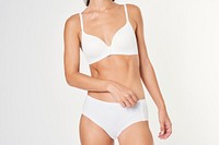 Women&#39;s white wireless bra and panties psd mockups