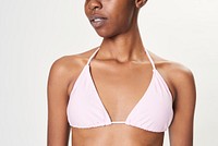 Pink triangle bikini black model in swimwear