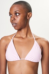 Black woman in light pink triangle bikini mockup
