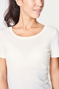 Woman in a white t-shirt mockup