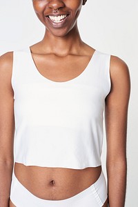 Women's white cropped tank top mockup 