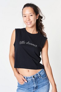 Black tank top template on a model mockup