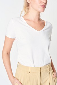 Woman in a white t-shirt mockup