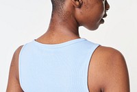 Black woman in a blue top 