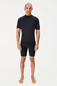 Men's short sleeved wetsuit top mockup black swimwear