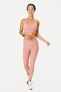 Woman wearing baby pink workout leggings mockup