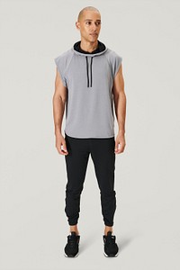 Men's gray sleeveless hoodie mockup 