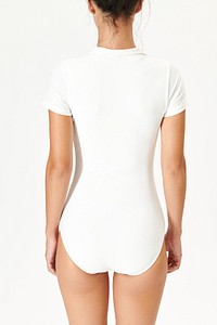 Women's white bodysuit mockup rear view