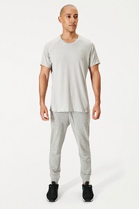 Men's gray tee and sweatpants psd mockup