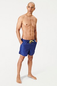 Men's blue board shorts mockup 