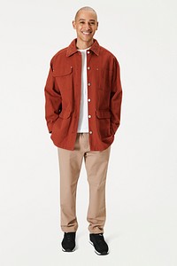 Men&#39;s red jacket mockup full out fit apparel 