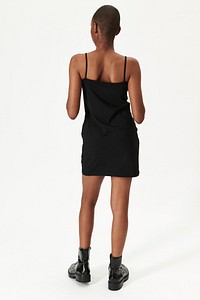 Black woman in a black fitted dress mockup