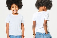 Boy&#39;s white t-shirt and jeans mockup psd on boy model