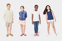 Kid&#39;s casual outfits psd mockup full body