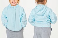 Psd girl in a blue hoodie mockup