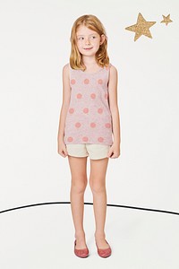 Girl's pink polka dots tank top psd full body mockup