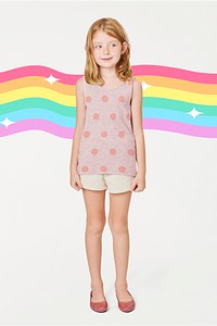 Girl's pink polka dots tank top psd full body mockup