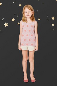 Full body girl's polka dots tank top in studio