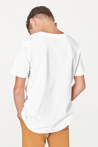 Back view man's white t-shirt psd mockup