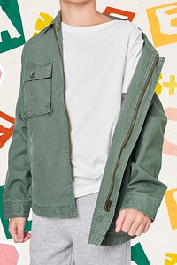 Boy's green jacket mockup psd in studio