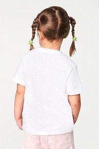 Girl's casual white tee psd mockup back view