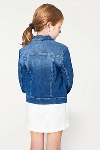 Girl's blue denim jacket in studio