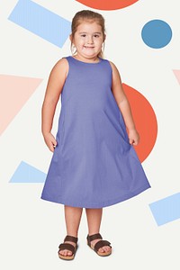 Girl's purple dress full body mockup in studio