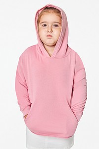 Psd girl in a pink hoodie mockup