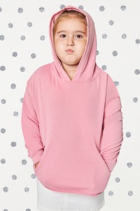 Psd girl in a pink hoodie mockup