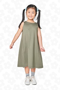 Asian girl in green dress full body psd mockup