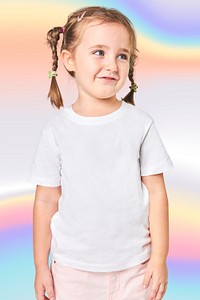 Girl's casual white tee psd mockup