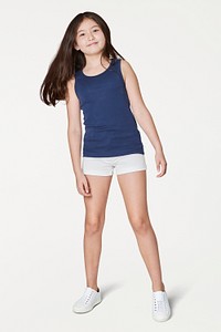 Girl's blue tank top psd full body mockup