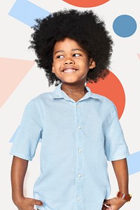 Black boy's blue shirt psd mockup in studio