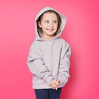 Girl in a beige hoodie psd mockup