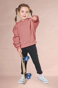 Psd girl in a hoodie mockup with a skateboard