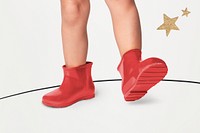 Child with red rain boots mockup psd studio shot