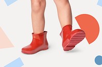 Psd boy with red rain boots mockup close up