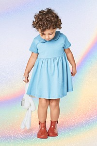 Girl wearing blue dress psd mockup in studio