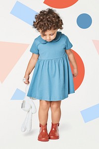 Girl wearing blue dress psd mockup in studio