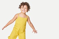 Girl's yellow jumpsuit mockup psd