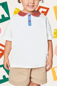 Child's casual white polo shirt psd mockup