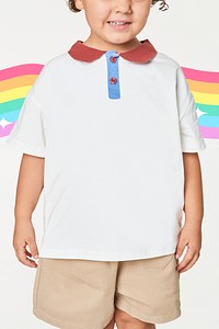 Child's casual white polo shirt psd mockup