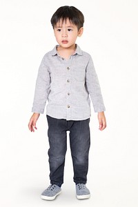 Psd boy's long sleeve shirt with jeans mockup full body