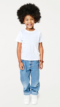 Black boy wearing t-shirt with pants in studio