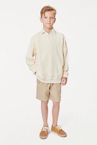 Boy's casual white sweatshirt psd mockup