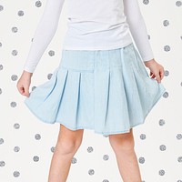 Woman wearing blue skirt psd mockup