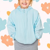 Girl's blue jacket psd mockup in studio