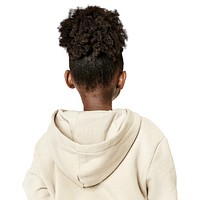 Girl in a beige hoodie rear view