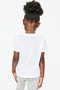 Girl's casual white tee psd mockup back view