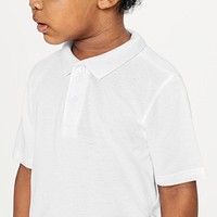 Black boy wearing white collar t shirt psd mockup